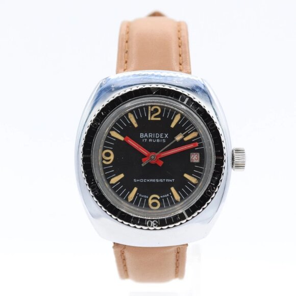 Vintage 37mm Baridex Skin Diver Men's Mechanical Wristwatch 8800 Swiss Chrome - Picture 2 of 7